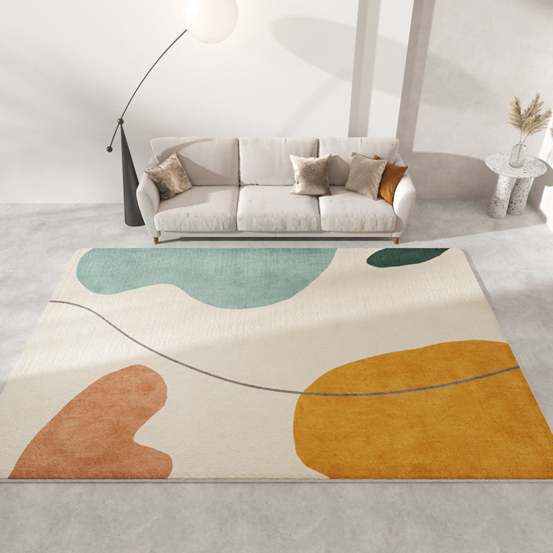 White Modern Rug Polyester Color Block Rug Stain Resistant Rug for Living Room