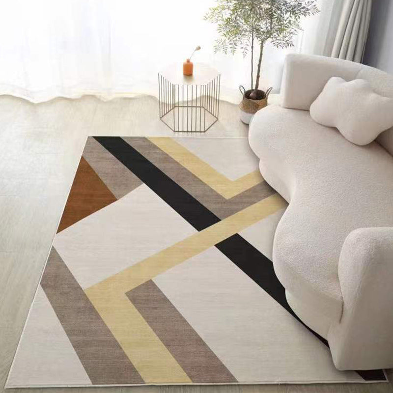 Beige Modern Rug Polyester Striped Rug Non-Slip Backing Rug for Living Room