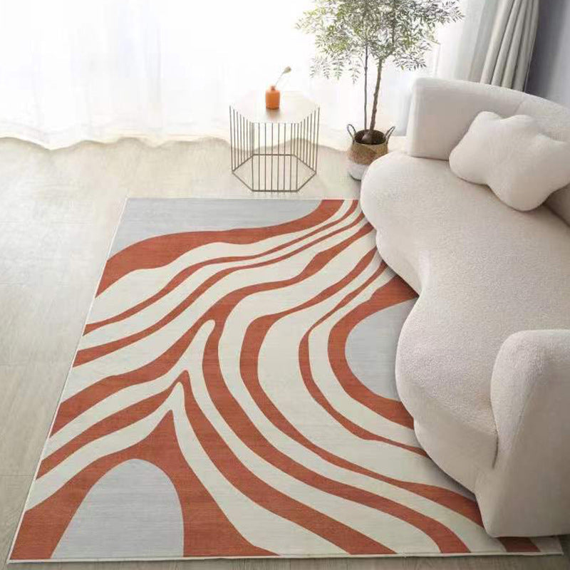 Beige Modern Rug Polyester Striped Rug Non-Slip Backing Rug for Living Room