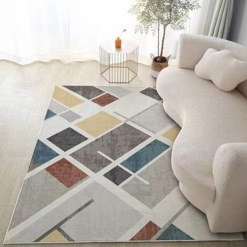 Beige Modern Rug Polyester Striped Rug Non-Slip Backing Rug for Living Room