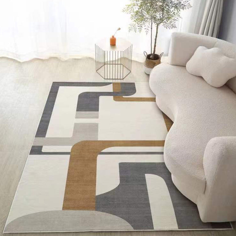 Beige Modern Rug Polyester Striped Rug Non-Slip Backing Rug for Living Room