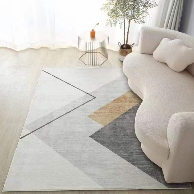 Beige Modern Rug Polyester Striped Rug Non-Slip Backing Rug for Living Room