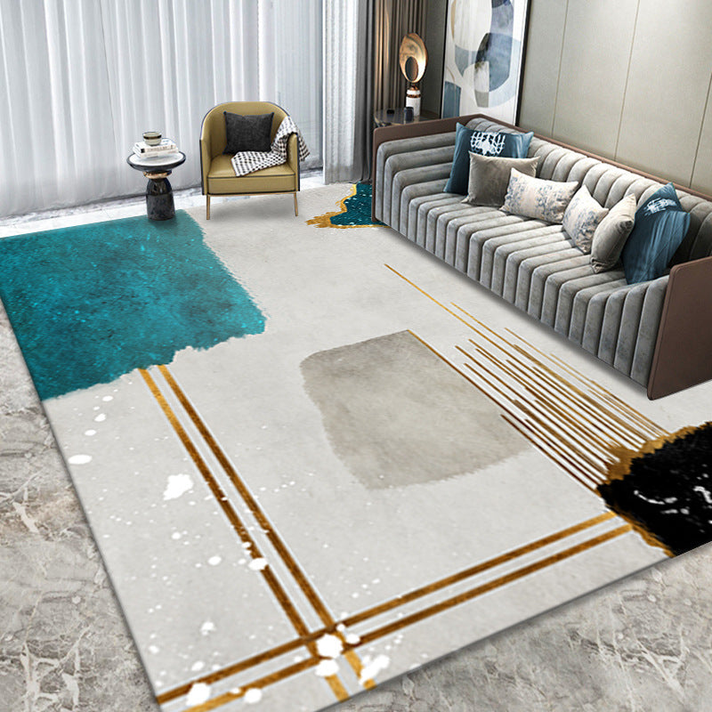 Tapis contemporain gris clair, bloc de Polyester de couleur, lavable, pour la décoration de la maison