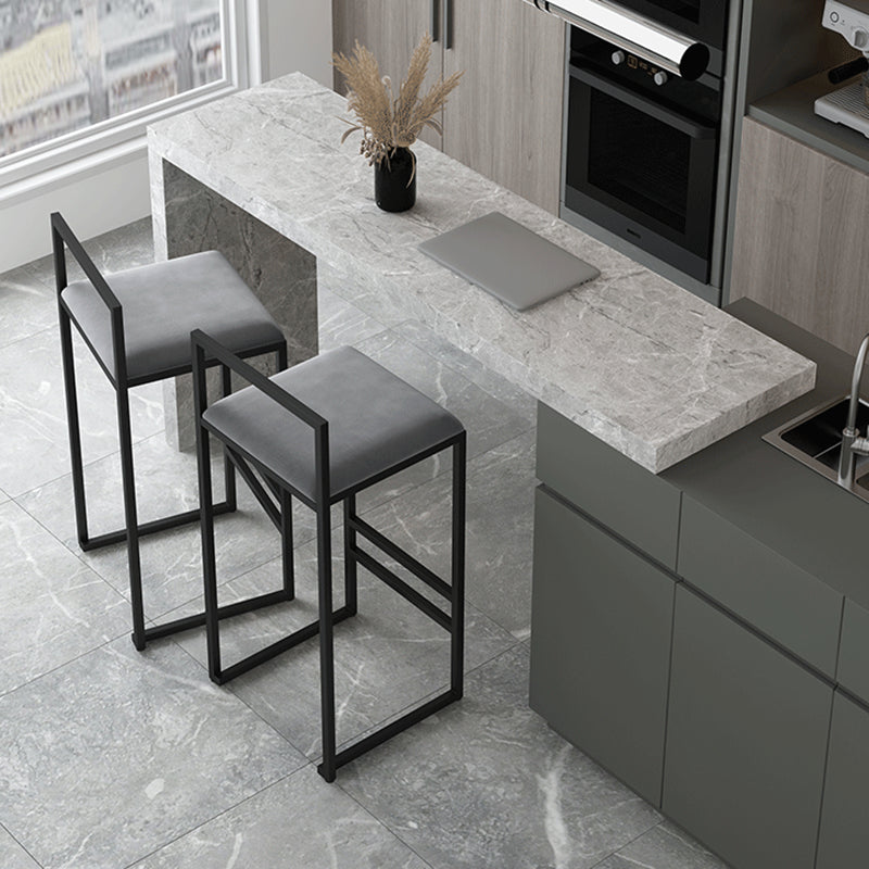 Modern Backrest Armless Counter Stool Iron Cafe Bar Stool with Velvet Cushion and Pedal
