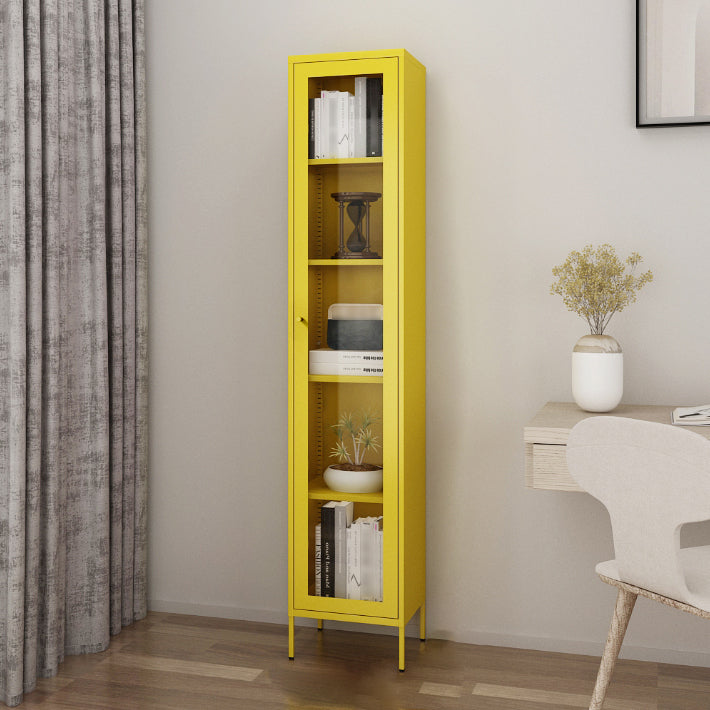 Scandinavian Standard Bookcase Metal Closed Back Bookshelf with Door