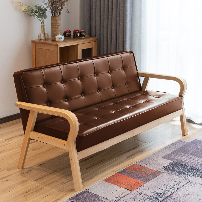 29.5"H Faux Leather Tuxedo Solid Color Square Arm Sofa for Living Room