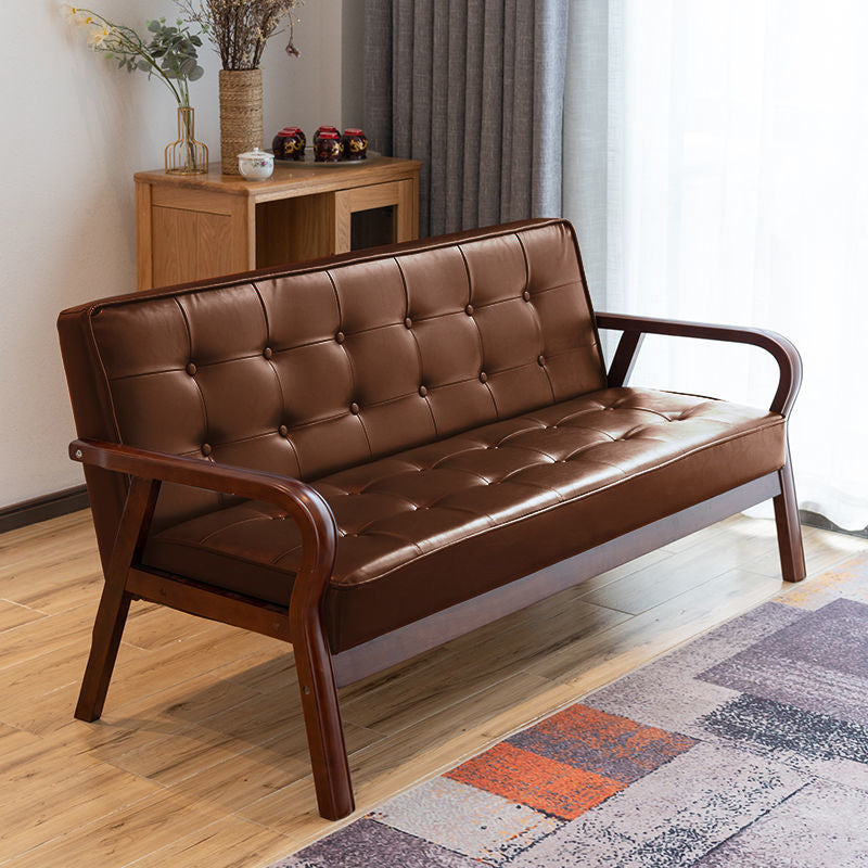 29.5"H Faux Leather Tuxedo Solid Color Square Arm Sofa for Living Room