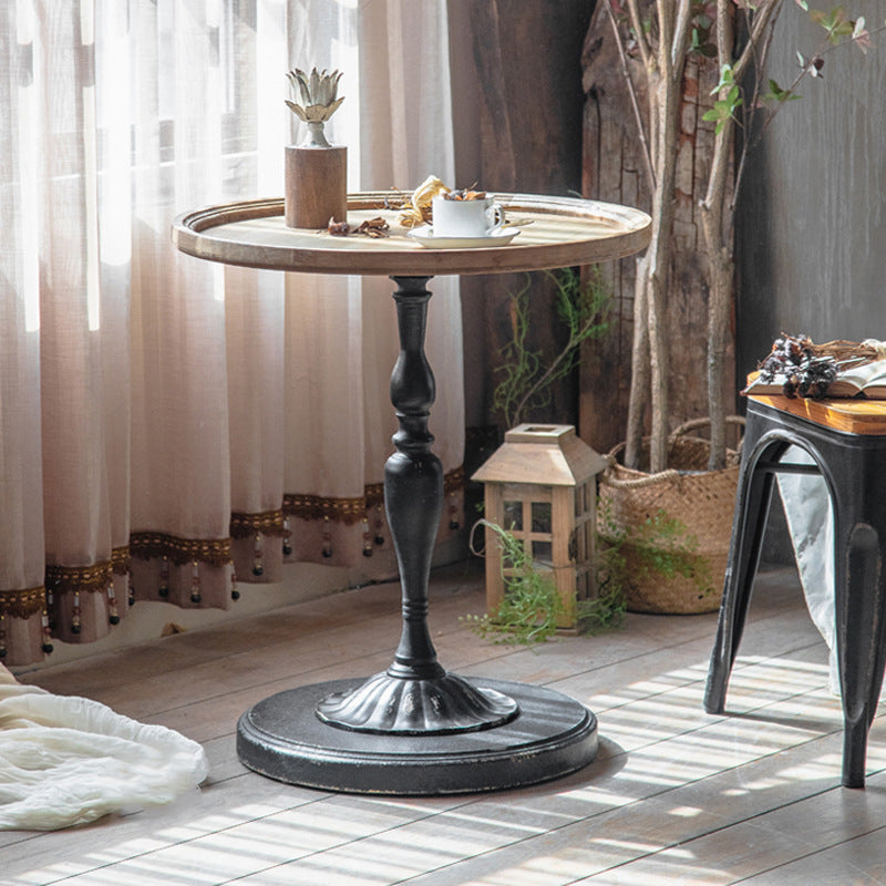 Pedestal Side Table Wood Round Side End Table- Distressed Surface Treatment