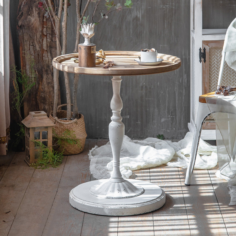 Pedestal Side Table Wood Round Side End Table- Distressed Surface Treatment