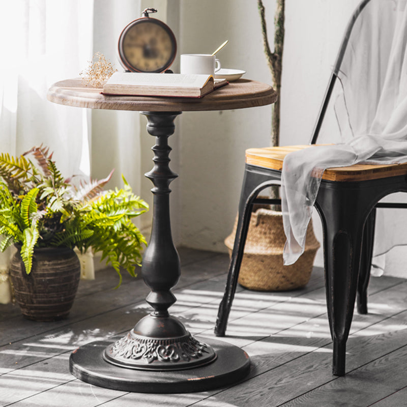 Pedestal Side Table Wood Round Side End Table- Distressed Surface Treatment