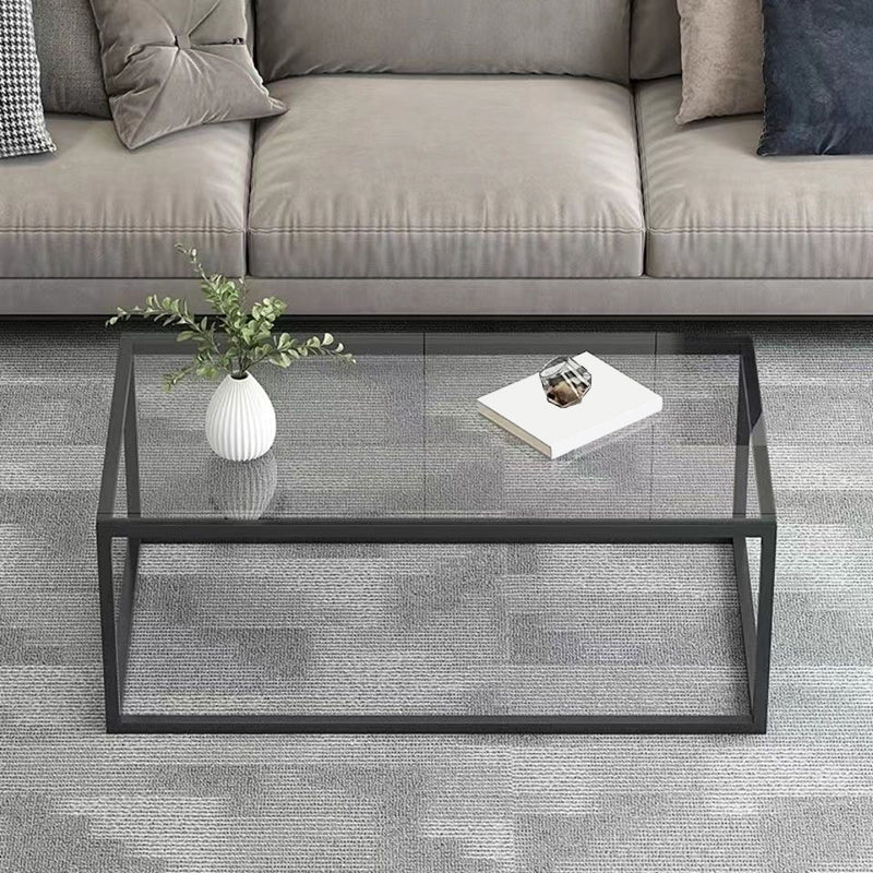 17.7" Tall Modern Steel Frame Base Glass Rectangular Table Top Coffee Table