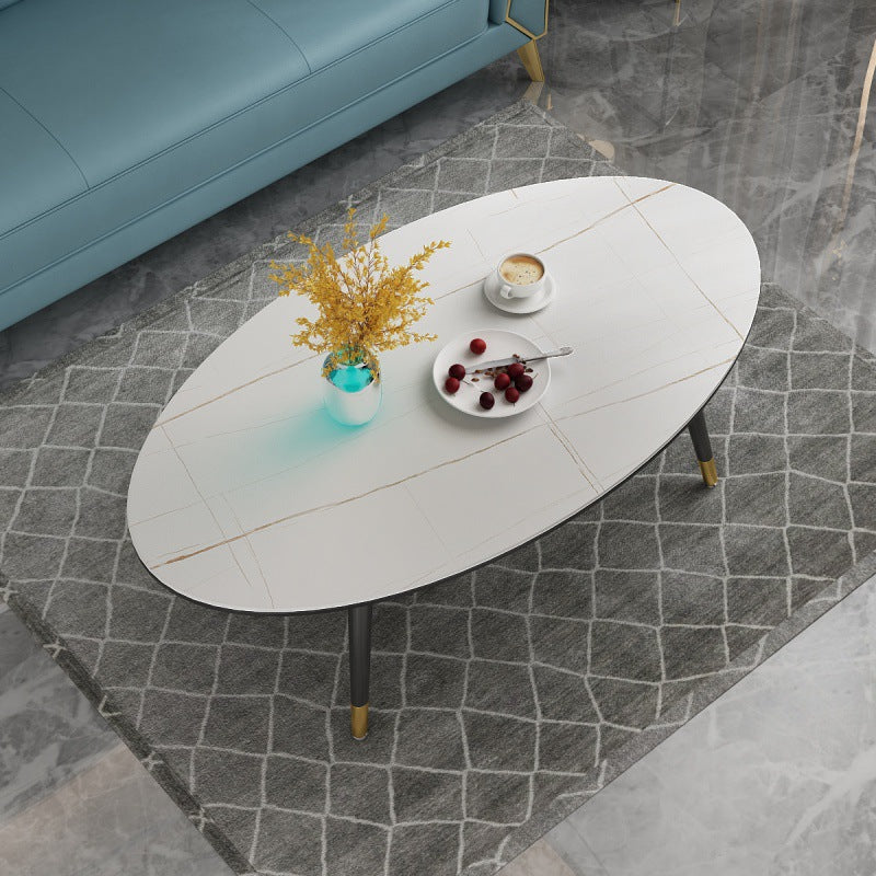 18.8" Tall Modern Ironcraft 4 Legs Black/white Slate Top Coffee Table