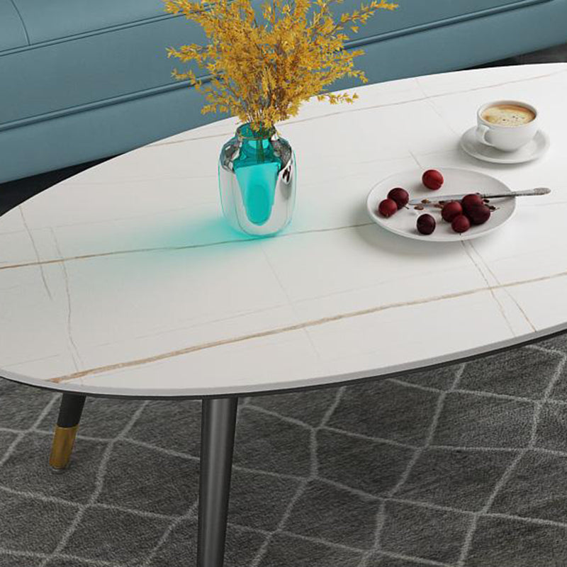 18.8" Tall Modern Ironcraft 4 Legs Black/white Slate Top Coffee Table