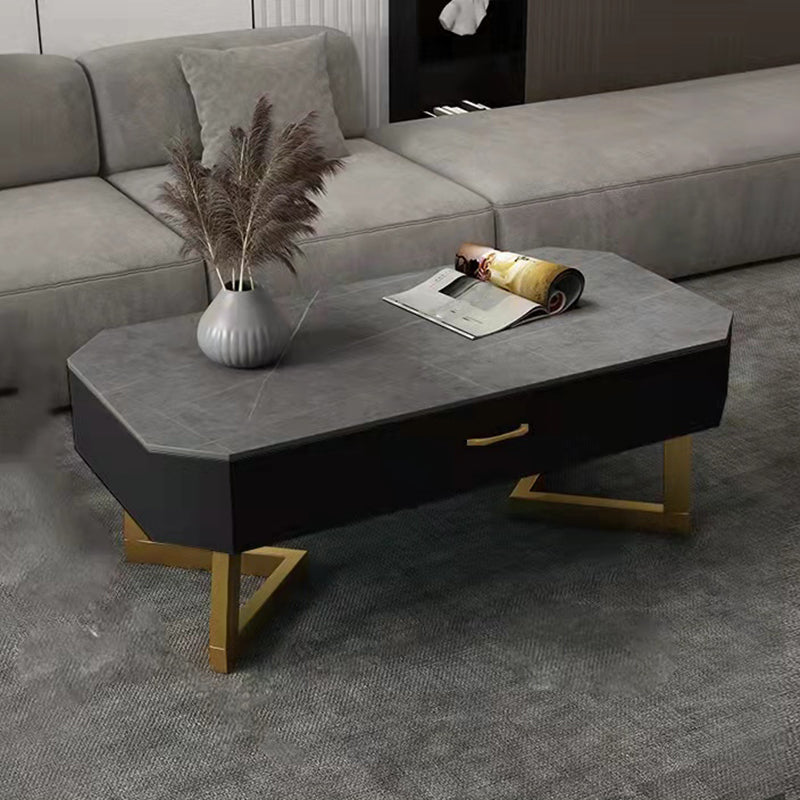 17.7" Tall Modern Metal Sled Base Slate Rectangular Top Coffee Table with Drawers