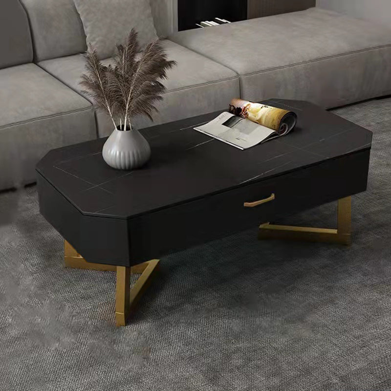 17.7" Tall Modern Metal Sled Base Slate Rectangular Top Coffee Table with Drawers
