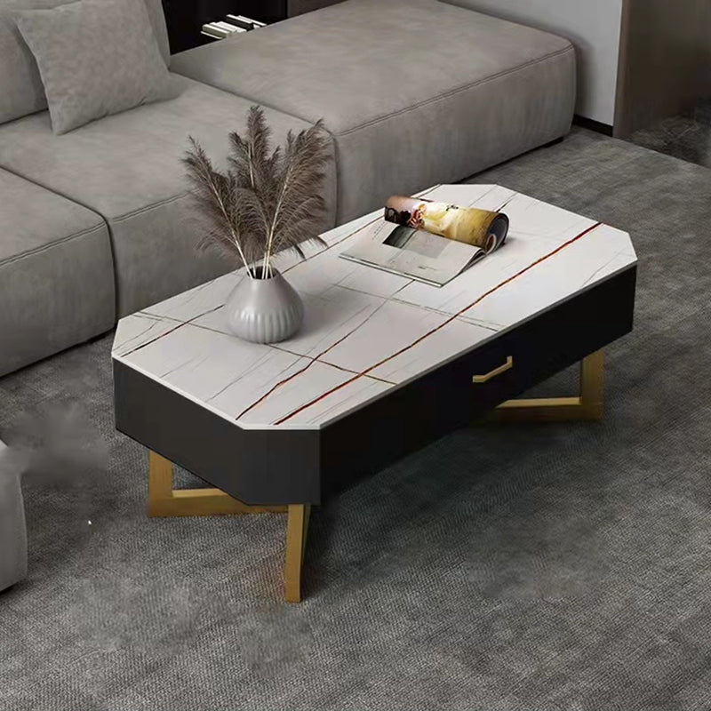 17.7" Tall Modern Metal Sled Base Slate Rectangular Top Coffee Table with Drawers