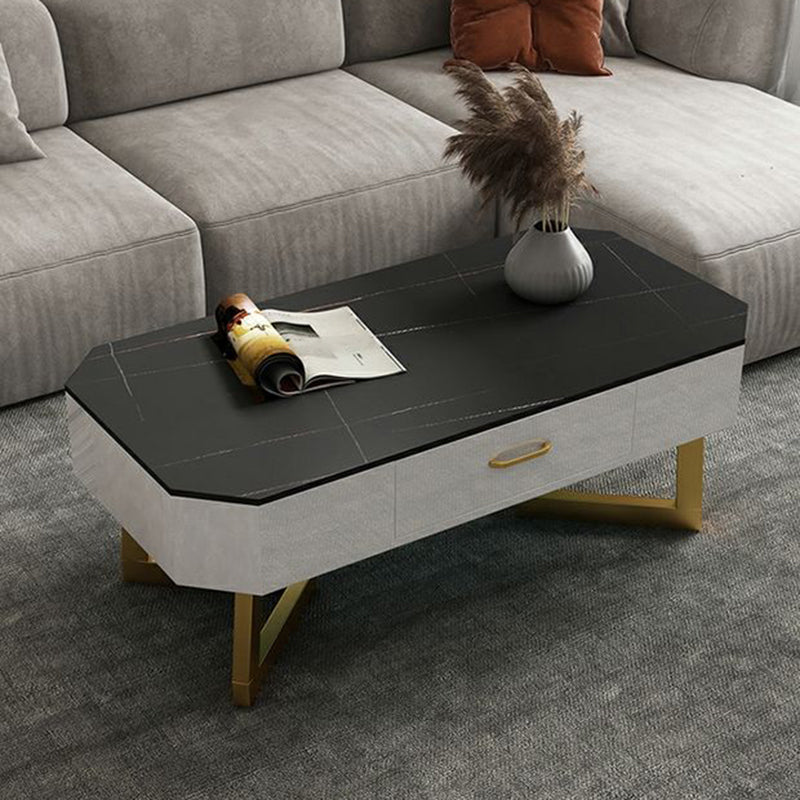 17.7" Tall Modern Metal Sled Base Slate Rectangular Top Coffee Table with Drawers