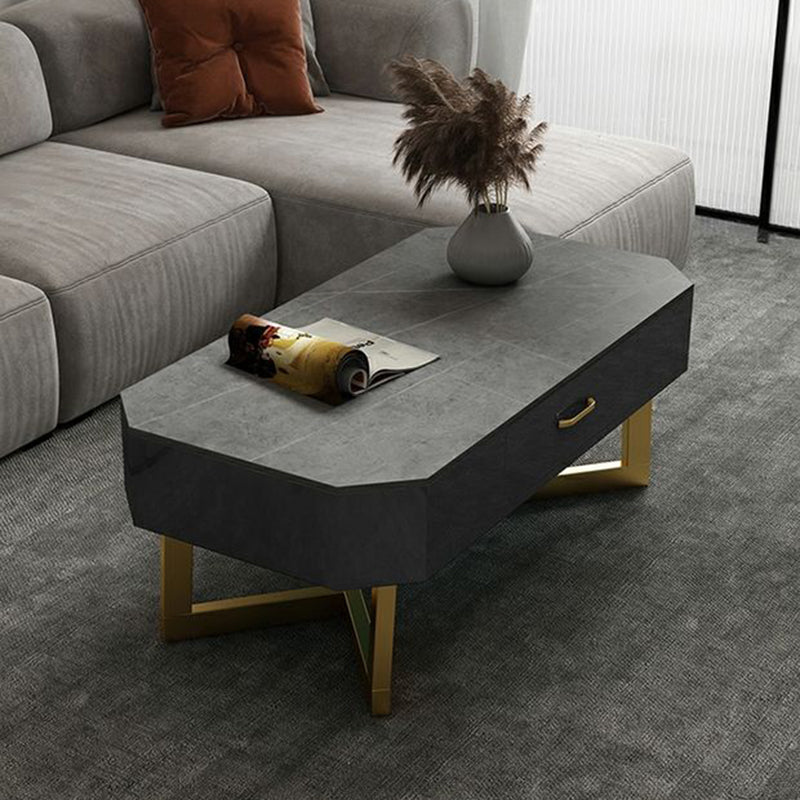 17.7" Tall Modern Metal Sled Base Slate Rectangular Top Coffee Table with Drawers