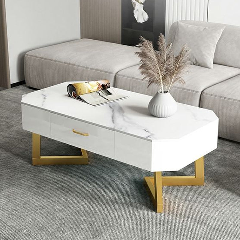 17.7" Tall Modern Metal Sled Base Slate Rectangular Top Coffee Table with Drawers