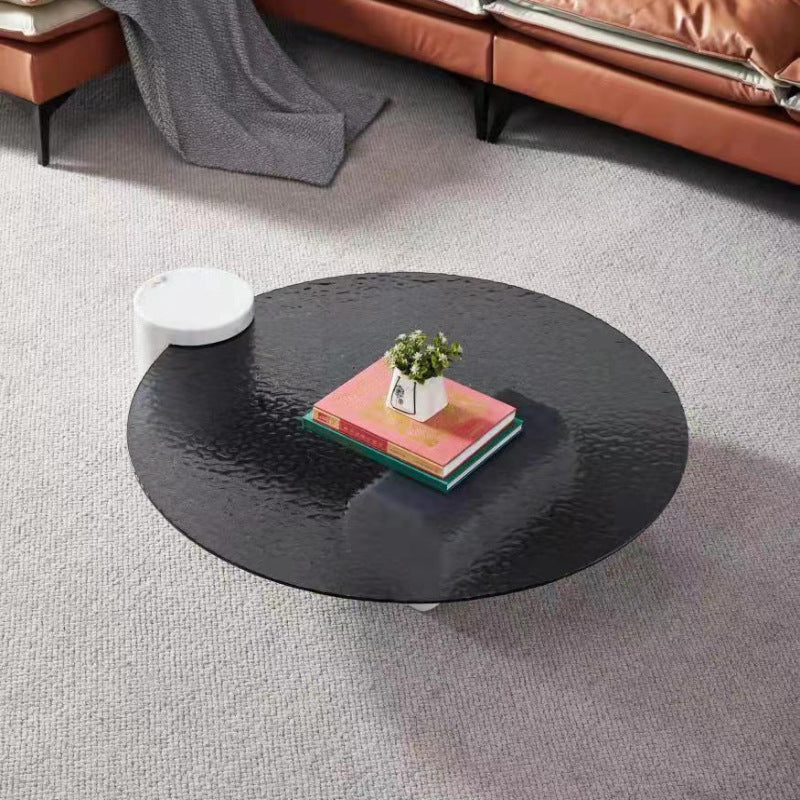 9.8"H Modern Marble Abstract Base Glass Round Coffee Table for Living Room