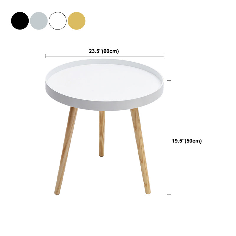 19.6"H Modern 3 Legs Wood Base Plastic Round Tray Top Coffee Table