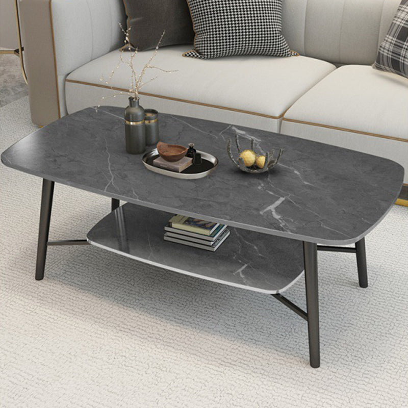 17.7"H Modern Ironcraft Cross Legs Slate Rectangular Table Top Coffee Table with Shelf