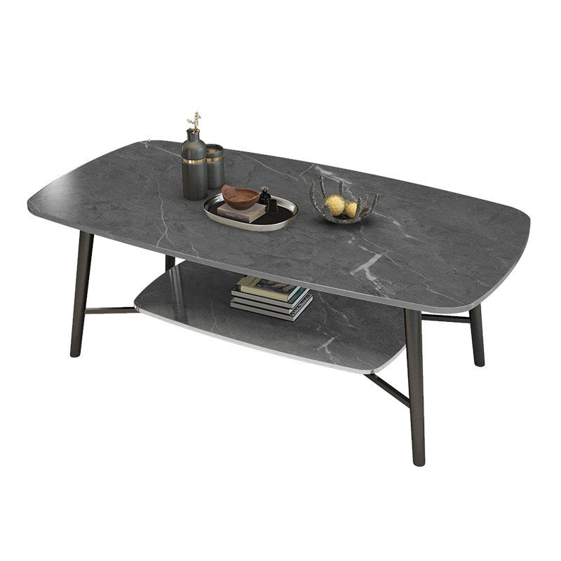 17.7"H Modern Ironcraft Cross Legs Slate Rectangular Table Top Coffee Table with Shelf