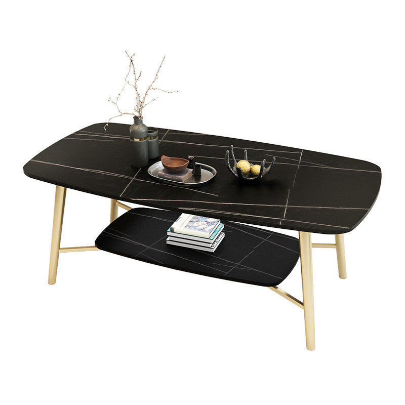 17.7"H Modern Ironcraft Cross Legs Slate Rectangular Table Top Coffee Table with Shelf