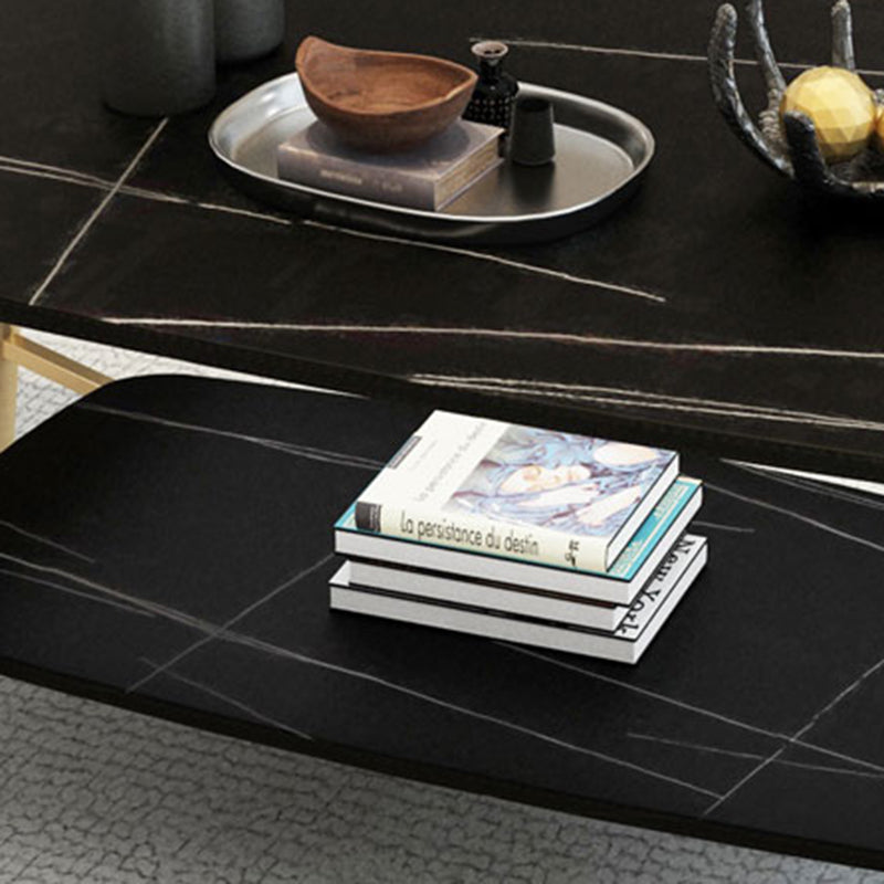 17.7"H Modern Ironcraft Cross Legs Slate Rectangular Table Top Coffee Table with Shelf