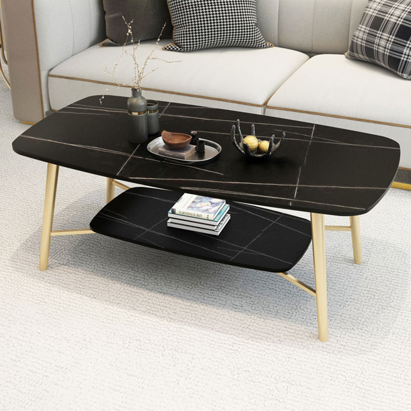 17.7"H Modern Ironcraft Cross Legs Slate Rectangular Table Top Coffee Table with Shelf