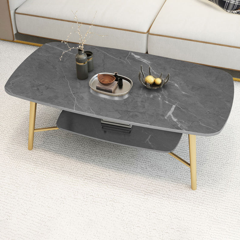 17.7"H Modern Ironcraft Cross Legs Slate Rectangular Table Top Coffee Table with Shelf