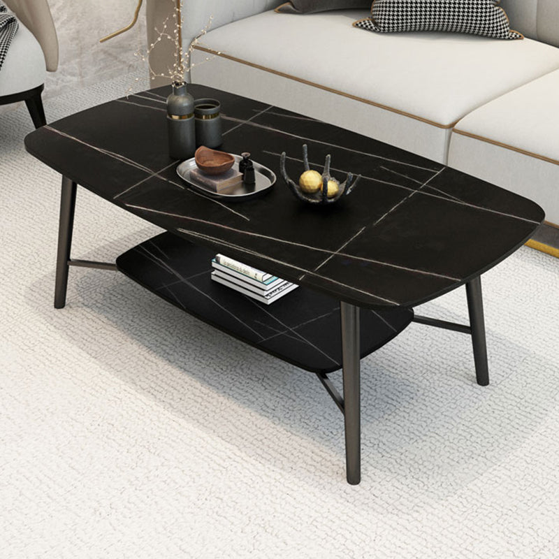 17.7"H Modern Ironcraft Cross Legs Slate Rectangular Table Top Coffee Table with Shelf