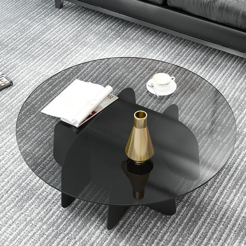 13.7"H Modern Metal Abstract Glass/slate Round Top Coffee Table