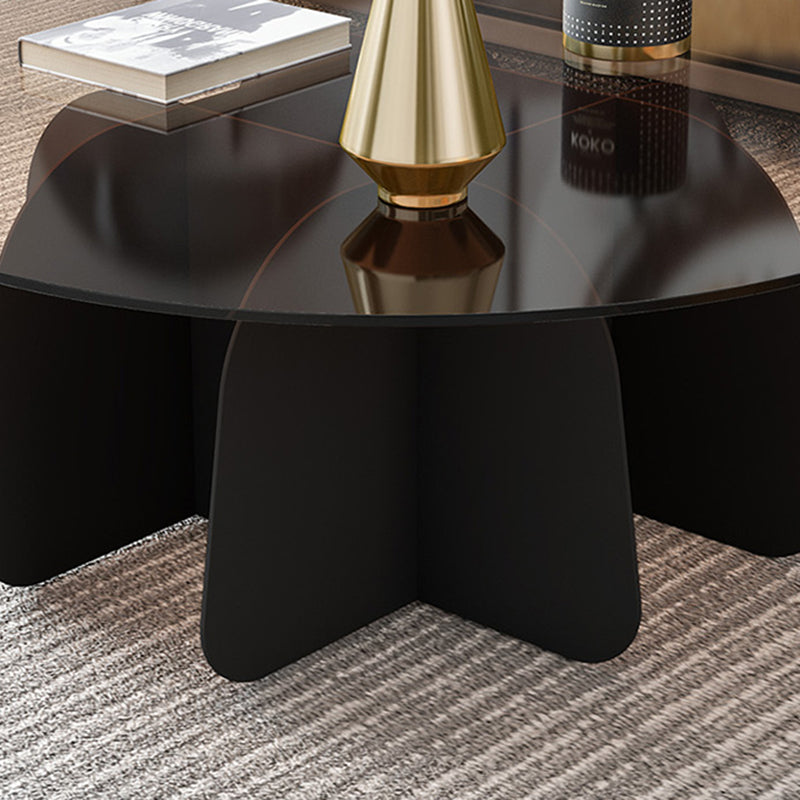 13.7"H Modern Metal Abstract Glass/slate Round Top Coffee Table