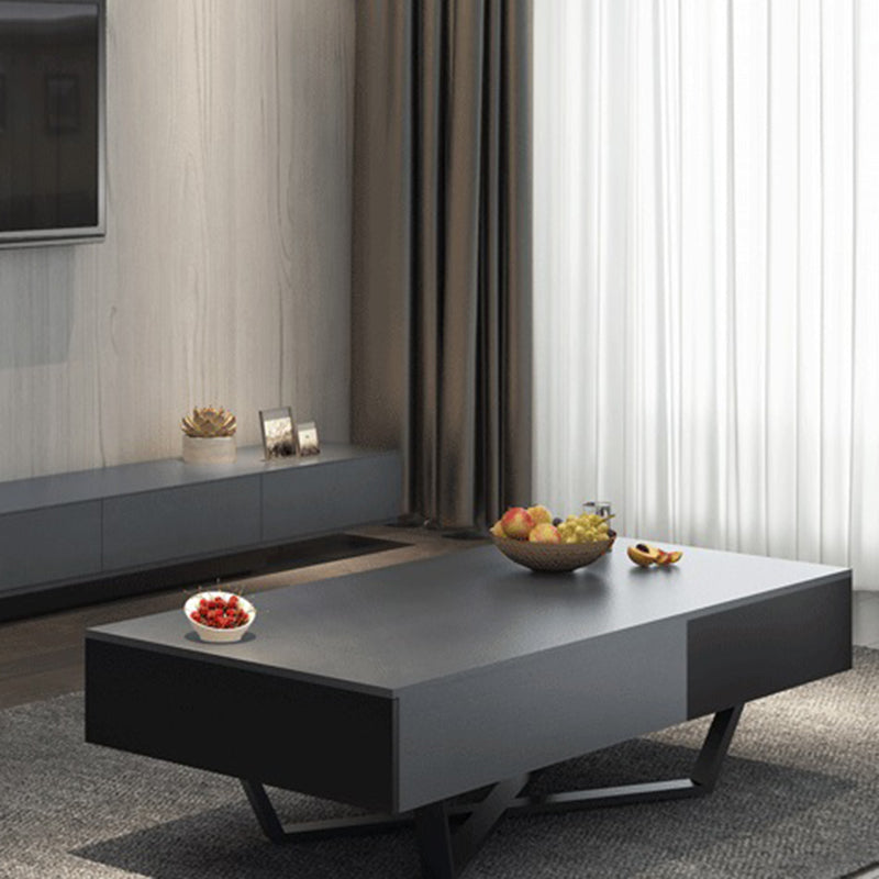 15.7"H Modern Metal Cross Leg Wood Rectangular Table Top Coffee Table