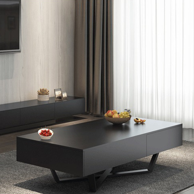 15.7"H Modern Metal Cross Leg Wood Rectangular Table Top Coffee Table