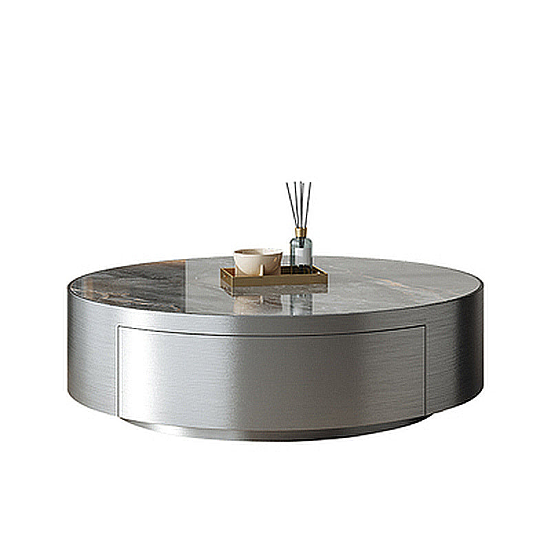 Drum Base Design Cocktail Table Rock Plate/tempered Glass Desktop Coffee Table