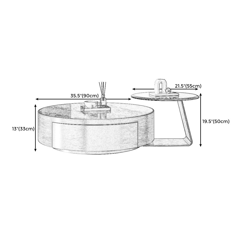 Drum Base Design Cocktail Table Rock Plate/tempered Glass Desktop Coffee Table