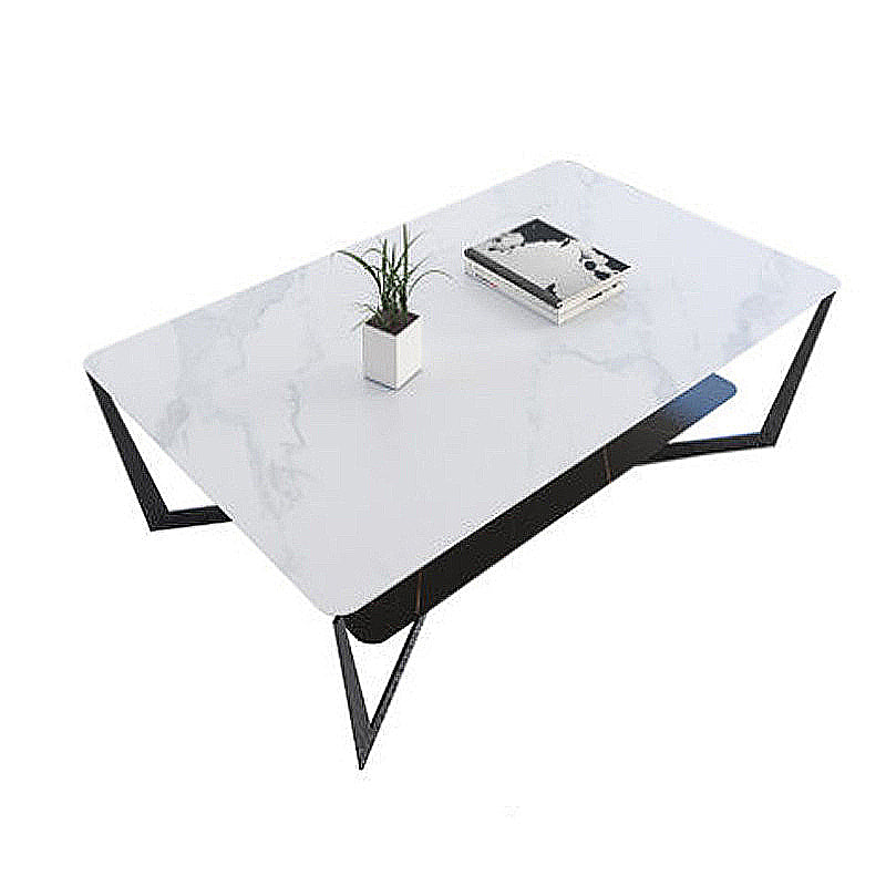 Modern Style Cocktail Table Rock Slate Top with Storage Rack Rectangular Coffee Table