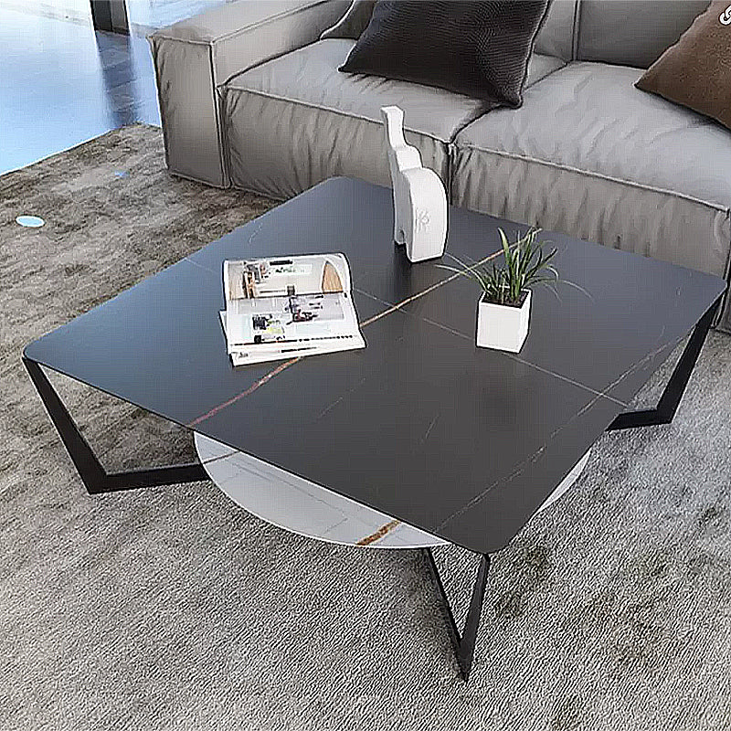 Modern Style Cocktail Table Rock Slate Top with Storage Rack Rectangular Coffee Table
