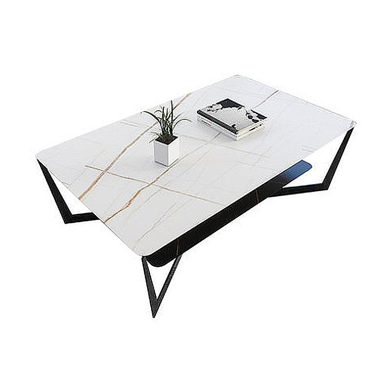 Modern Style Cocktail Table Rock Slate Top with Storage Rack Rectangular Coffee Table