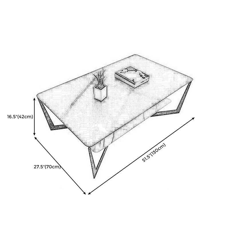 Modern Style Cocktail Table Rock Slate Top with Storage Rack Rectangular Coffee Table
