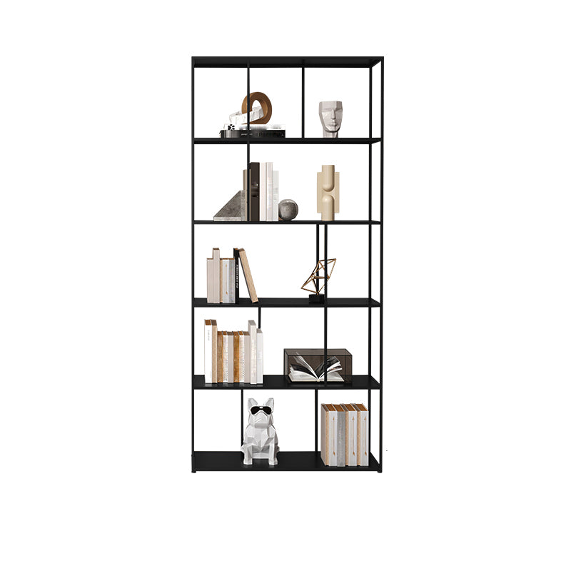 76.77"H Bookshelf Contemporary Style Open Back Black Bookcase for Home Office