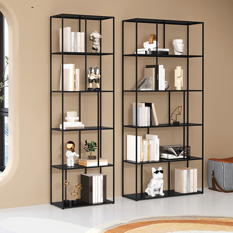 76.77"H Bookshelf Contemporary Style Open Back Black Bookcase for Home Office