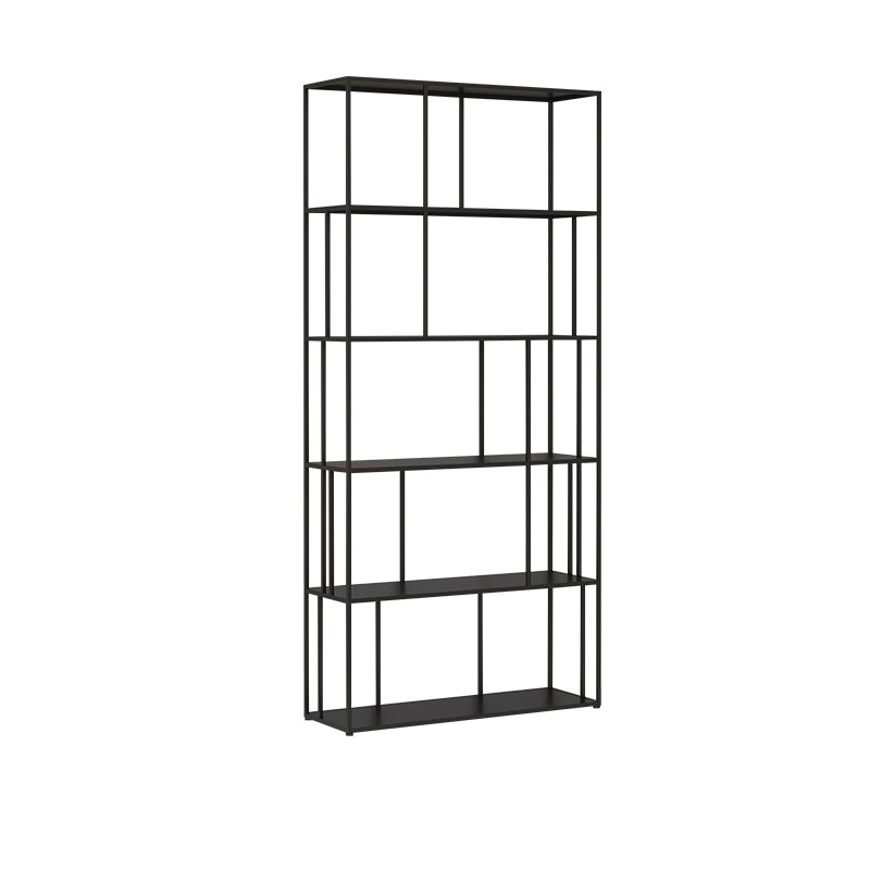 76.77"H Bookshelf Contemporary Style Open Back Black Bookcase for Home Office