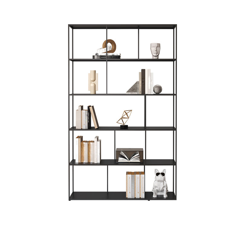 76.77"H Bookshelf Contemporary Style Open Back Black Bookcase for Home Office