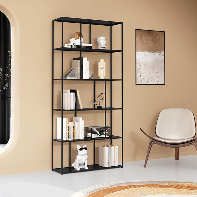 76.77"H Bookshelf Contemporary Style Open Back Black Bookcase for Home Office