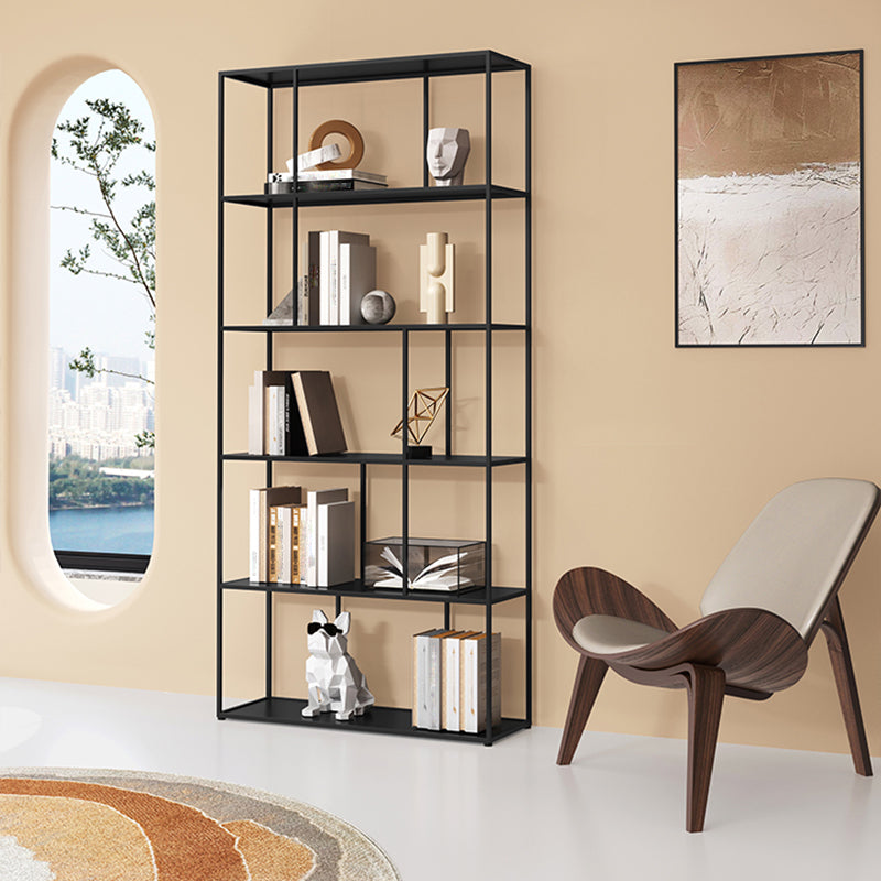 76.77"H Bookshelf Contemporary Style Open Back Black Bookcase for Home Office