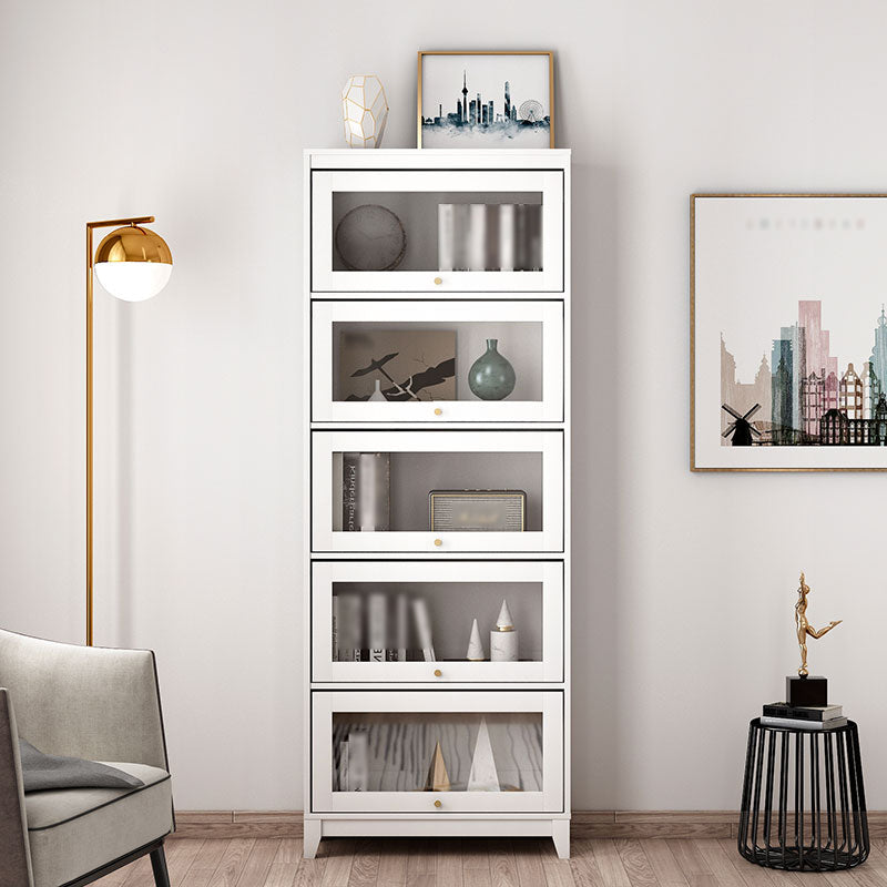 Manufactured Wood Standard Bookcase White Contemporary Bookcase with Glass Doors