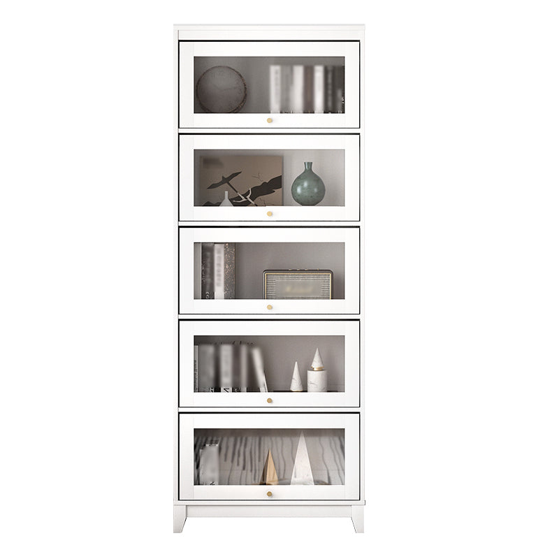 Manufactured Wood Standard Bookcase White Contemporary Bookcase with Glass Doors